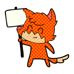 cartoon friendly fox with sign