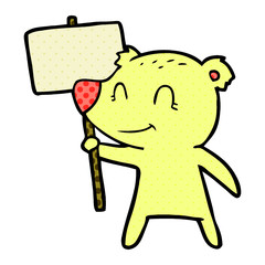 cartoon bear holding sign