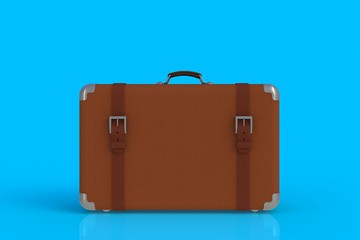 Suitcase of a traveler isolated on blue background, 3D rendering