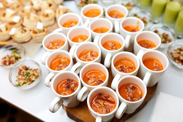    Interesting dishes in a plates and cups