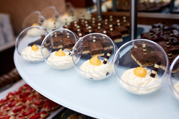 Brownie in glass on the shelf