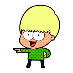 happy cartoon boy pointing