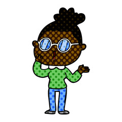 cartoon surprised woman wearing spectacles