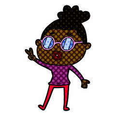 cartoon woman making peace sign