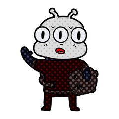 cartoon three eyed alien waving