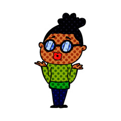 cartoon confused woman wearing spectacles