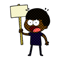 cartoon shocked man with placard