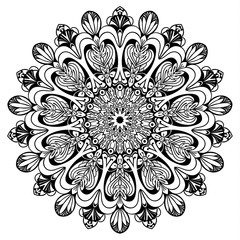Black and white mandala vector isolated on white. Vector hand drawn circular decorative element.