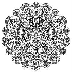 Black and white mandala vector isolated on white. Vector hand drawn circular decorative element.