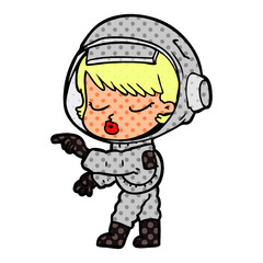 cartoon pretty astronaut girl pointing