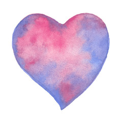 Watercolor Heart illustration, Valentine's day love symbol on white background.