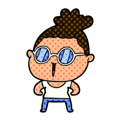 cartoon tough woman wearing spectacles