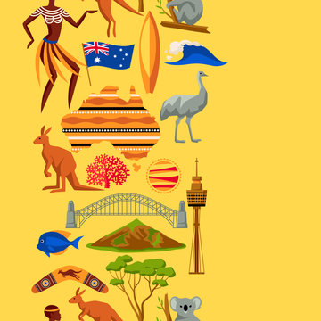 Australia seamless pattern. Australian traditional symbols and objects
