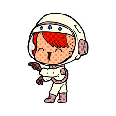 cartoon astronaut girl pointing and laughing