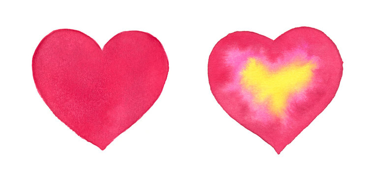 Watercolor heart elements. Valentine's day, hand drawn red hearts illustration.