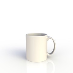 White coffee cup isolated on white background. Close up with side view. Mock up Template for application design. Exhibition equipment. Set template for the placement of the logo. 3D rendering.
