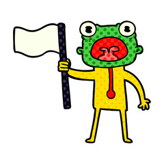 Fototapeta premium cartoon weird alien with flag