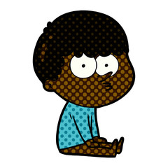 cartoon boy sat waiting