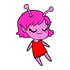 smiling alien girl cartoon floating