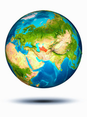 Fototapeta premium Turkmenistan on Earth with white background