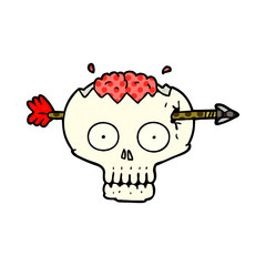 cartoon skull with arrow through brain