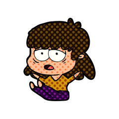cartoon tired woman