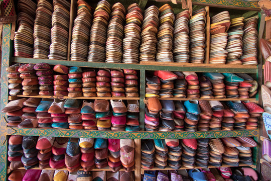 street life morocco marrakech medina leather products in the streets, jackets, bags, slippers