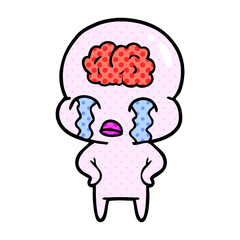 cartoon big brain alien crying