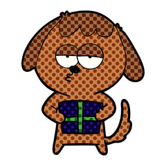 Fototapeta premium cartoon bored dog with christmas present