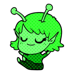 smiling alien girl cartoon sitting