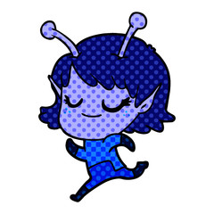 smiling alien girl cartoon running