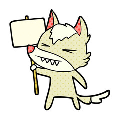 angry wolf cartoon with placard