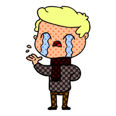 cartoon man crying wearing winter scarf