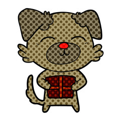 cartoon dog with present