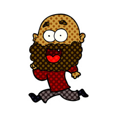cartoon crazy happy man with beard running