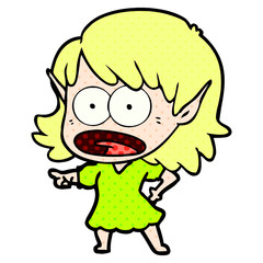 cartoon shocked elf girl pointing