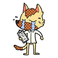 cartoon crying wolf wearing work clothes