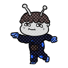 friendly cartoon spaceman pointing