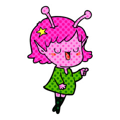 happy alien girl cartoon