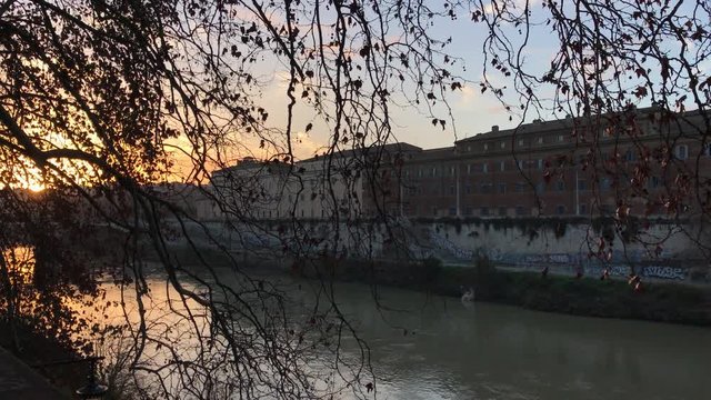 Lungotevere Aventino at sunset - 4K, Italy
