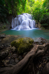 Smooth Waterfall in the Forest. Huay Mae Khamin Waterfall at Sri Nakarin National Park, Kanchanaburi  Province, Thailand.