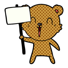 happy cartoon bear with placard