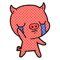 cartoon pig crying waving goodbye