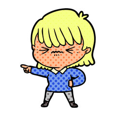 annoyed cartoon girl pointing