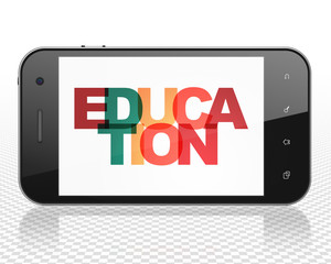 Education concept: Smartphone with Painted multicolor text Education on display, 3D rendering