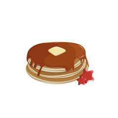 Pancakes with cream and syrup sweet holiday cake food. vector illustration
