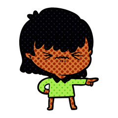 annoyed cartoon girl making accusation
