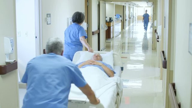 Gurney in hospital corridor
