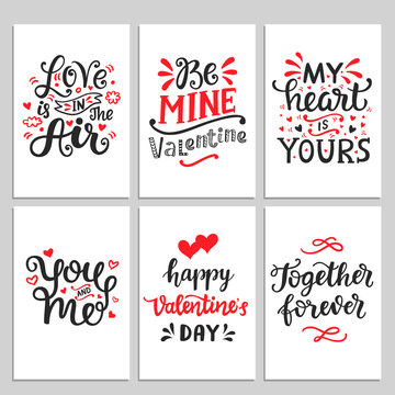 Happy Valentines Day typography set with hand drawn lettering