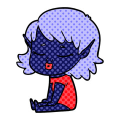 pretty cartoon elf girl sitting